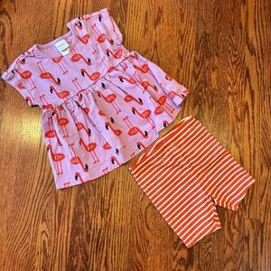Hanna Andersson Purple Flamingo Shirt Dress with Red Striped Shorts